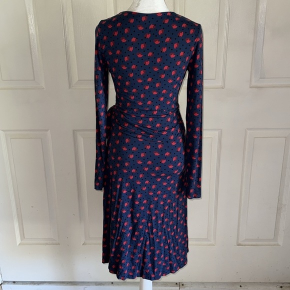 Boden Navy And Red Jersey Knit Long Sleeve Faux Wrap Silvia Scoop Neck Dress - Picture 3 of 7